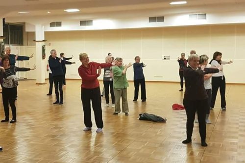 Photographie d'un groupe de l'activité Qi Gong en intérieur
