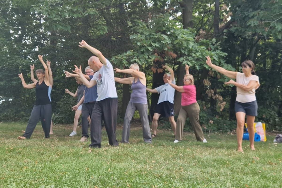 Photographie d'un groupe de l'activité Qi Gong en extérieur